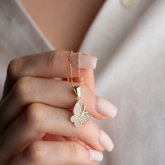 Butterfly Pendant Necklace - 925 Sterling Silver - Dainty CZ Charm - Nature Inspired Jewelry Gift - Elegant Necklace for Her