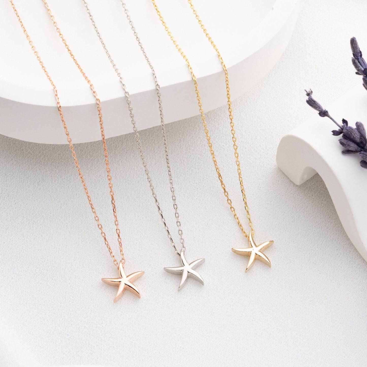 Starfish Necklace - 925 Sterling Silver Gold Plated - Minimalist Beach Jewelry - Ocean Inspired Nautical Pendant - Unique Gift for Her