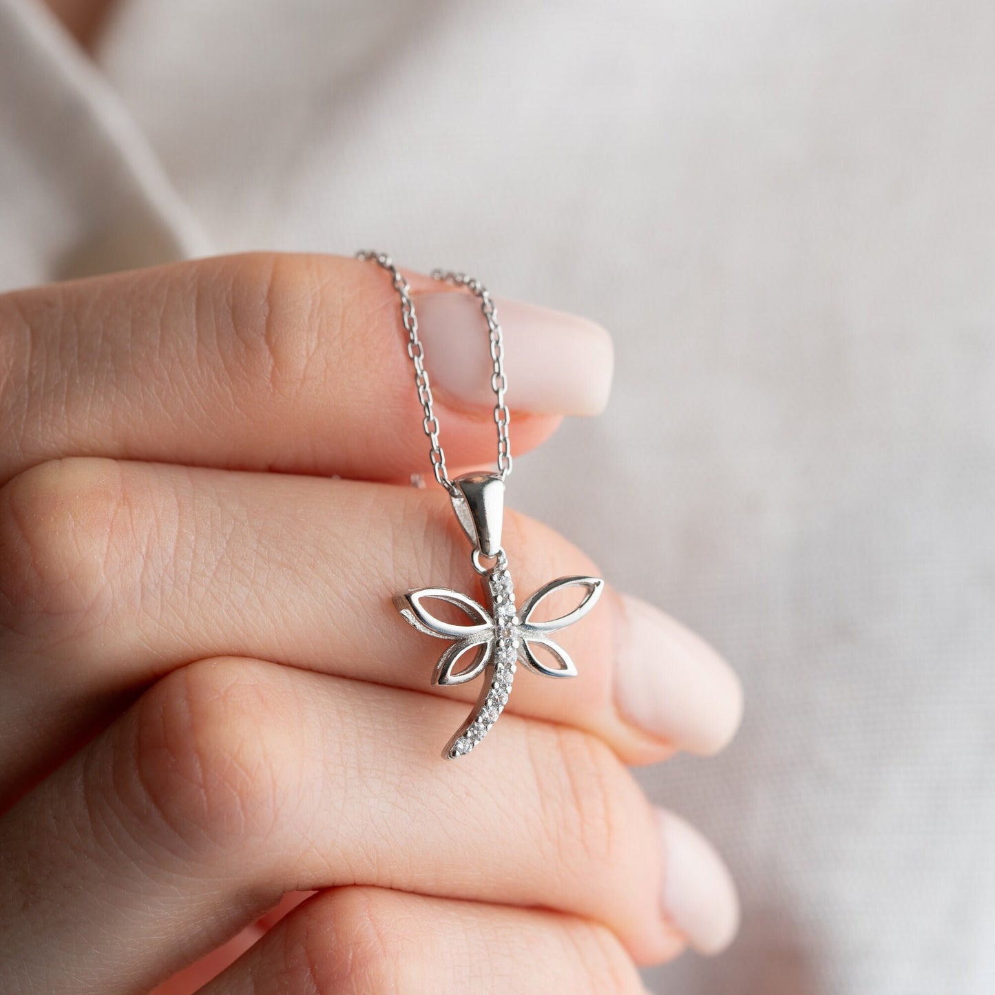 Dragonfly Necklace • 925 Sterling Silver • Gold Plated • Zirconia Insect Pendant • Nature Inspired Jewelry • Gift for Women & Girls