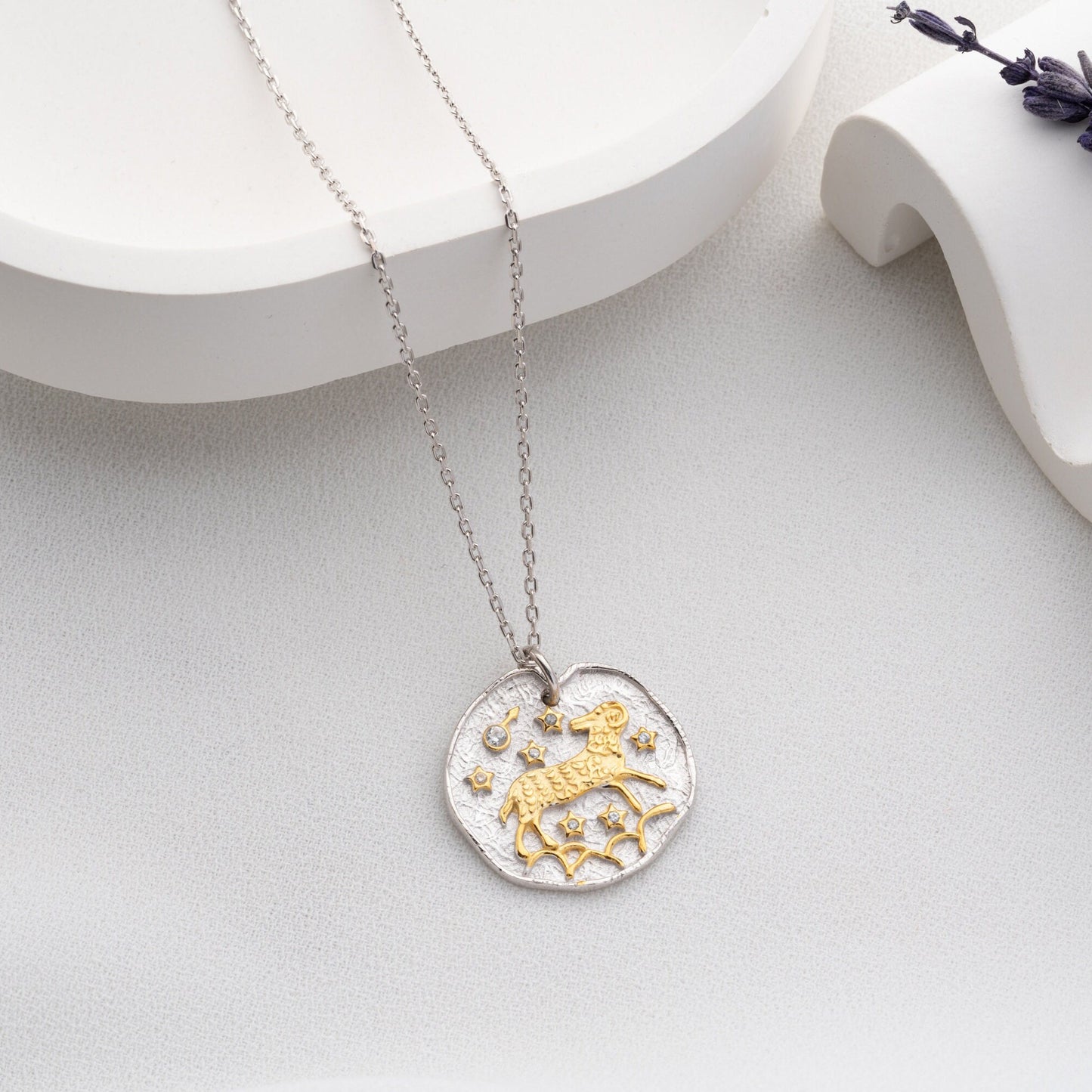 Aries Zodiac Necklace • 925 Sterling Silver • Gold-Plated Astrology Pendant • Ram Horoscope Jewelry • Aries Gift for Her