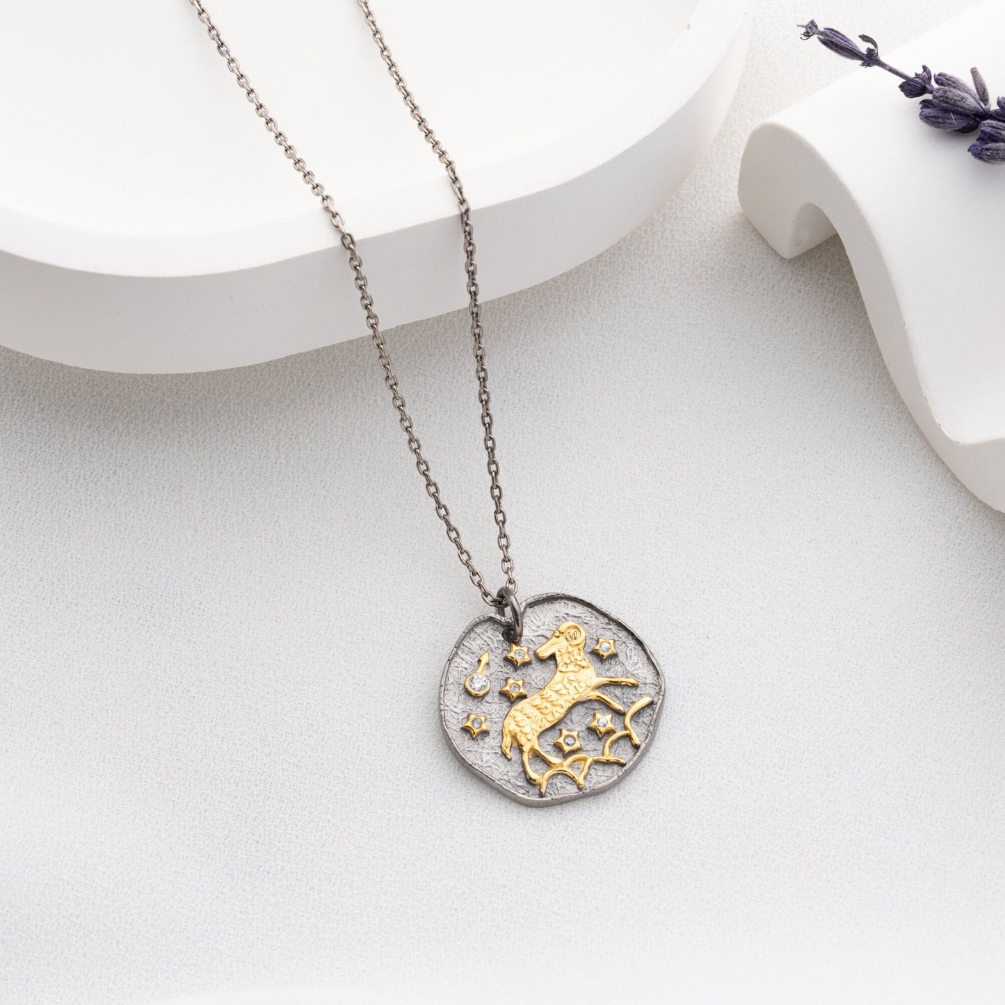 Aries Zodiac Necklace • 925 Sterling Silver • Gold-Plated Astrology Pendant • Ram Horoscope Jewelry • Aries Gift for Her