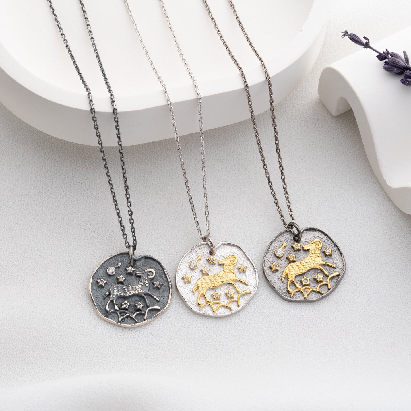 Aries Zodiac Necklace • 925 Sterling Silver • Gold-Plated Astrology Pendant • Ram Horoscope Jewelry • Aries Gift for Her