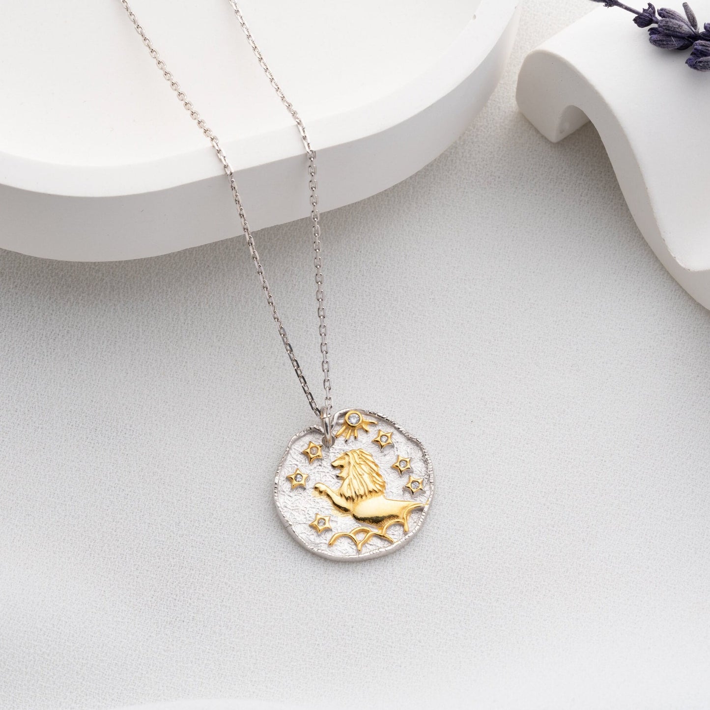 Leo Zodiac Sign Necklace • 925 Sterling Silver • 12 Horoscope Designs • 14K Gold & Oxidized Finish • Unique Thoughtful Gift for Her