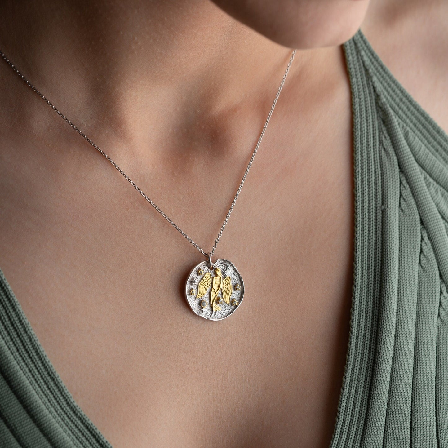 Virgo Zodiac Necklace - Handmade 925 Sterling Silver - 14K Gold or Oxidized Finish - Horoscope Jewelry - Gift for Her