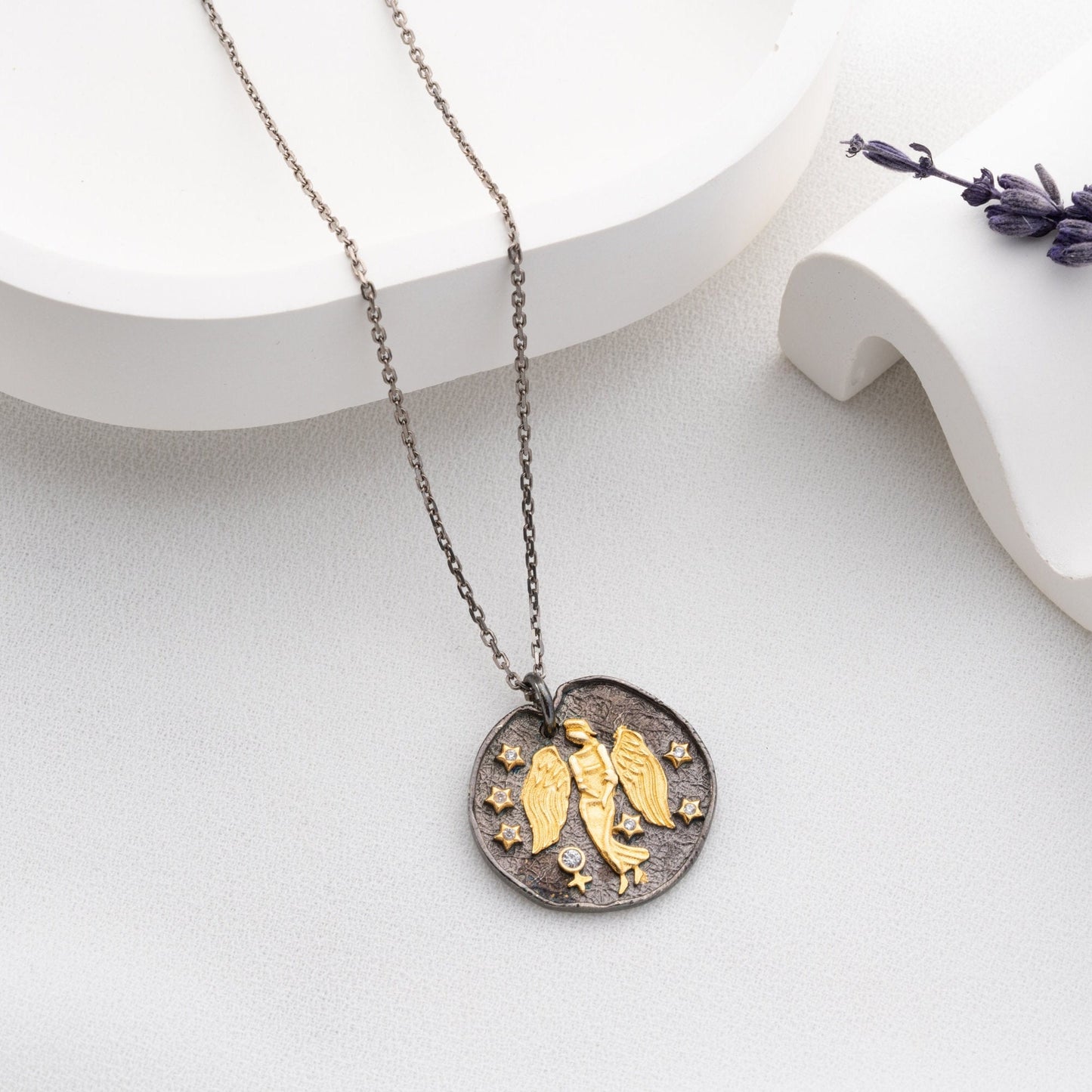 Virgo Zodiac Necklace - Handmade 925 Sterling Silver - 14K Gold or Oxidized Finish - Horoscope Jewelry - Gift for Her