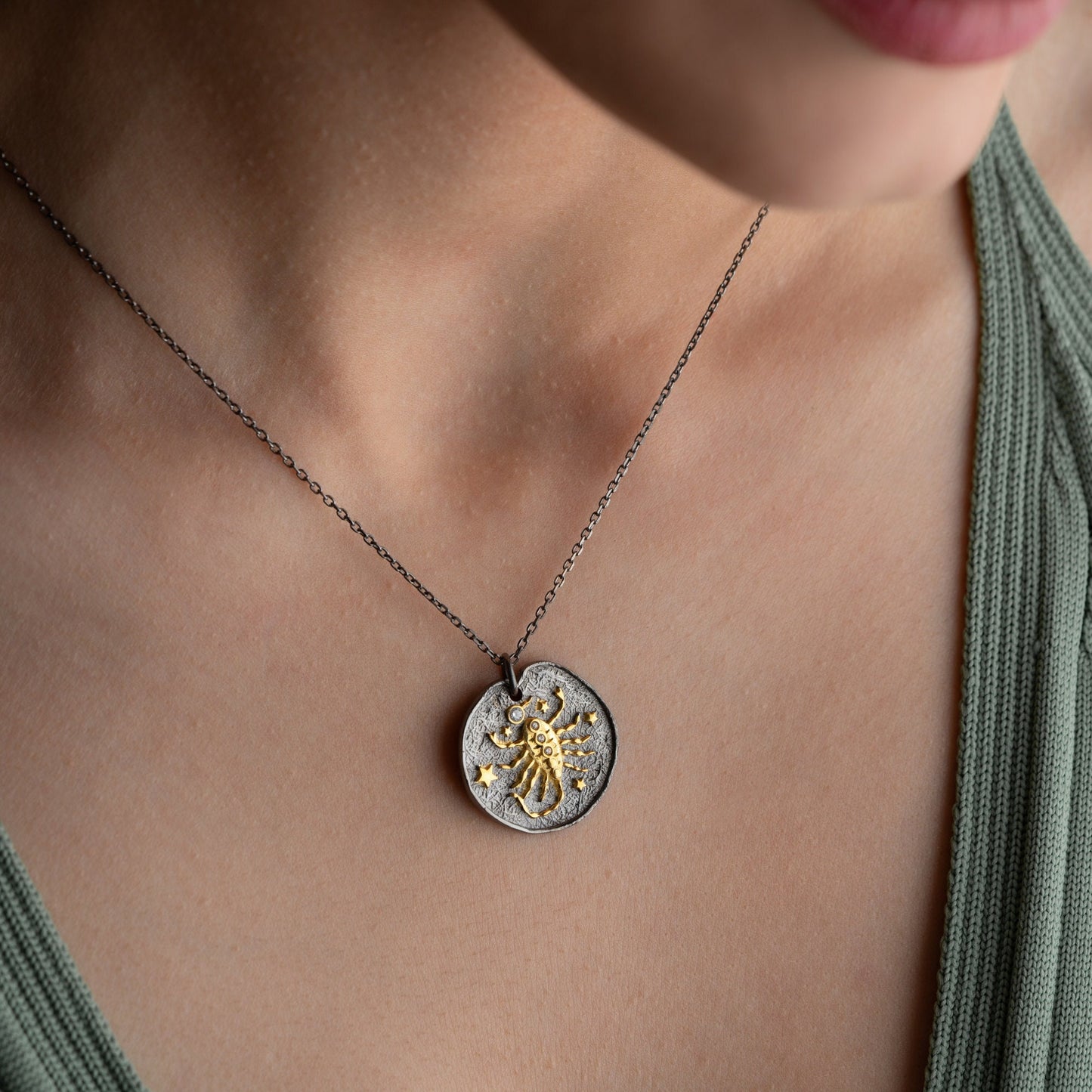 Scorpio Zodiac Sign Necklace - Handmade 925 Sterling Silver - 14K Gold or Oxidized Finish - 12 Horoscope Designs - Gift for Astrology Lovers