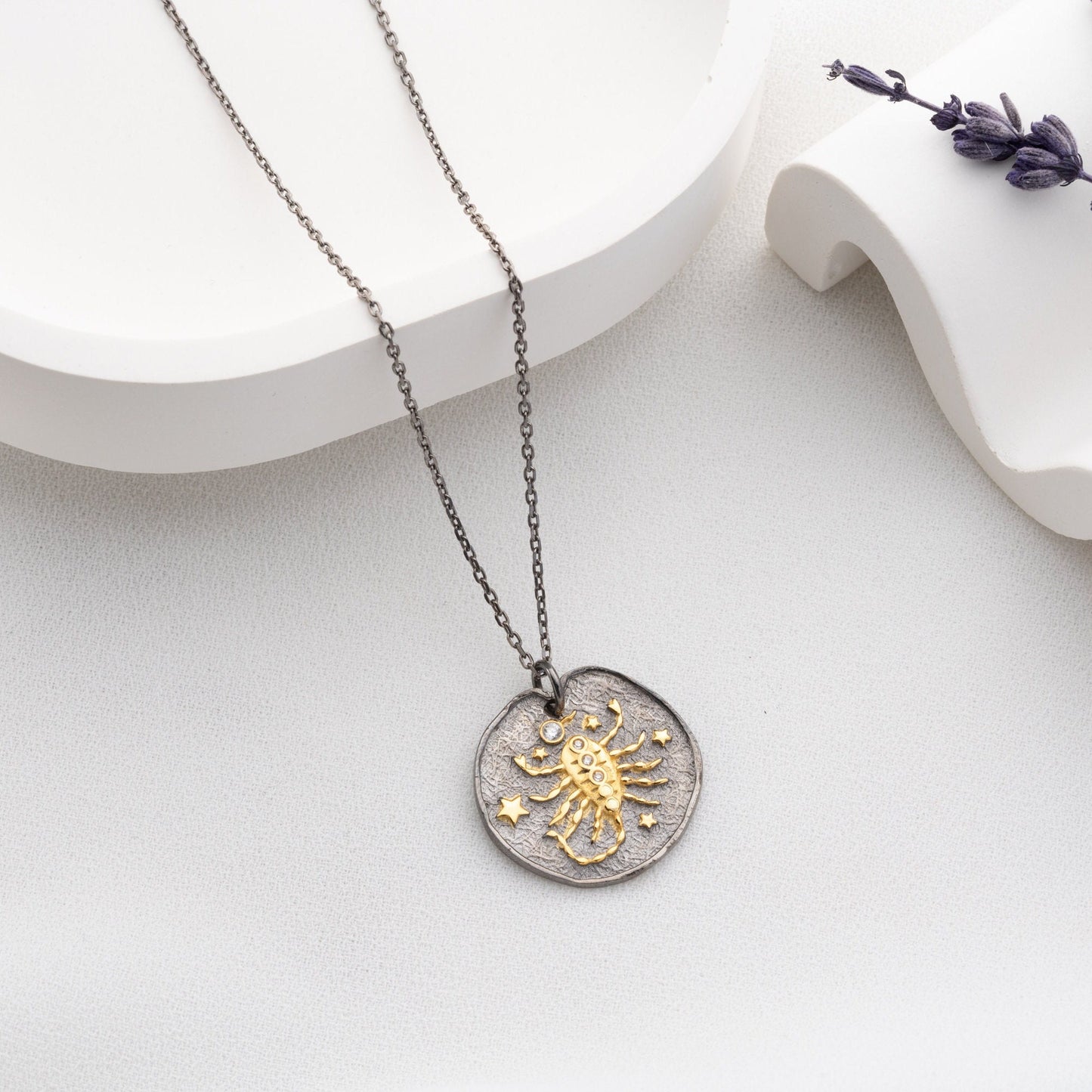 Scorpio Zodiac Sign Necklace - Handmade 925 Sterling Silver - 14K Gold or Oxidized Finish - 12 Horoscope Designs - Gift for Astrology Lovers