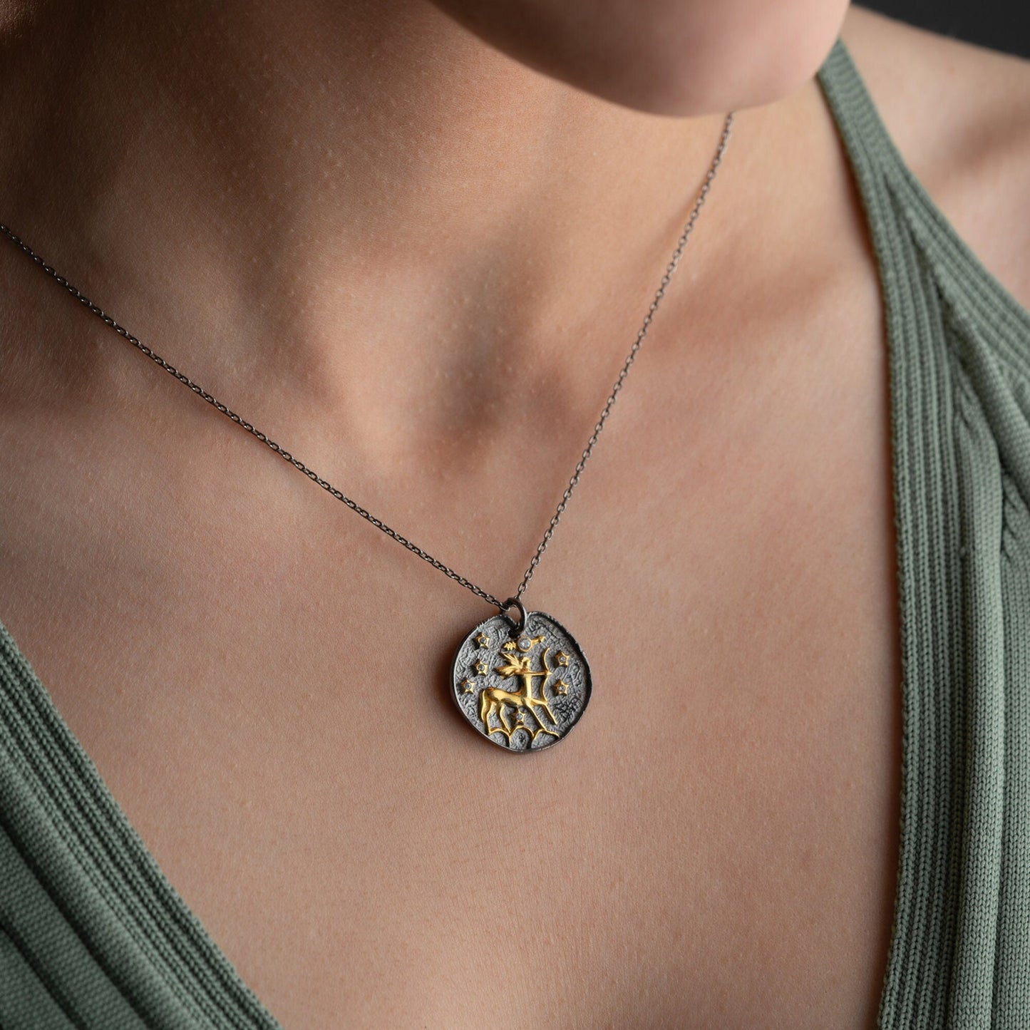 Sagittarius Zodiac Sign Necklace - Handmade 925 Sterling Silver - 14K Gold or Oxidized Finish - 12 Horoscope Designs - Astrology Gift