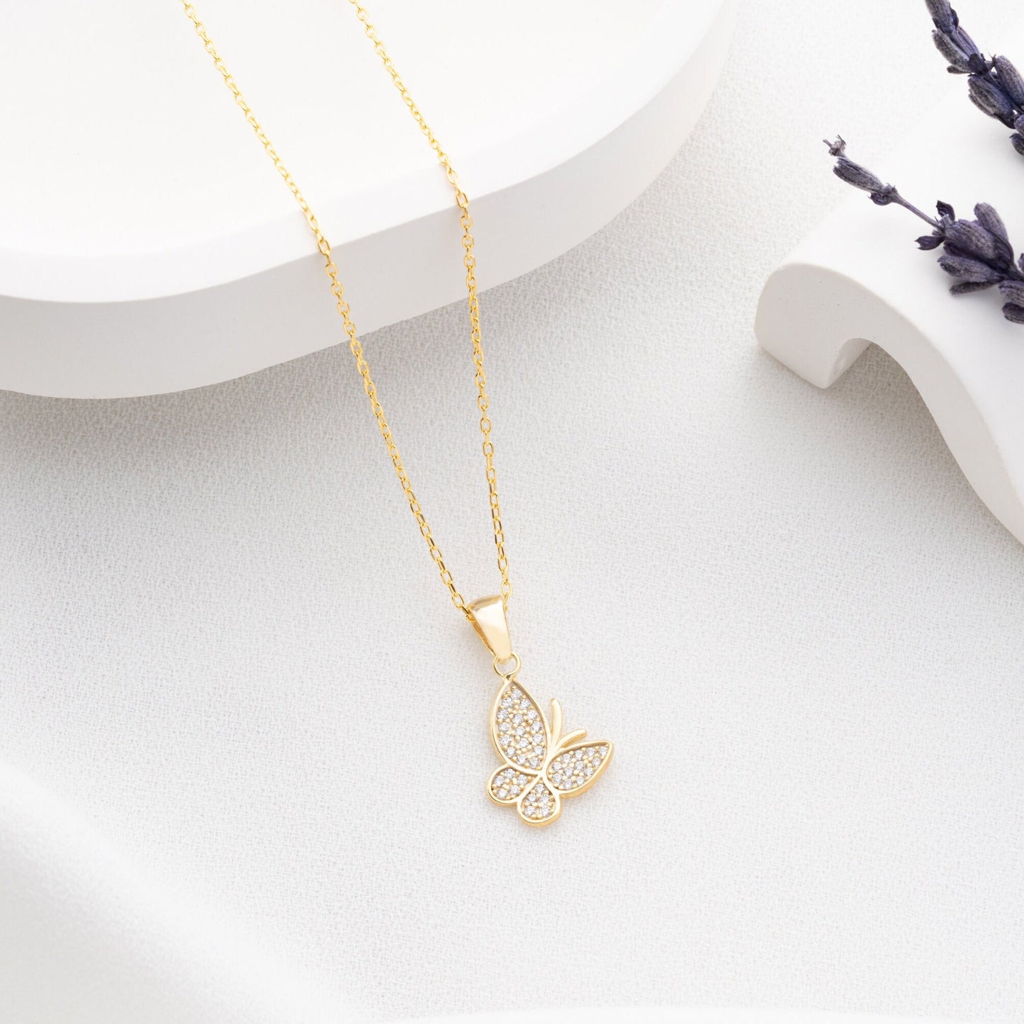 Butterfly Pendant Necklace - 925 Sterling Silver - Dainty CZ Charm - Nature Inspired Jewelry Gift - Elegant Necklace for Her