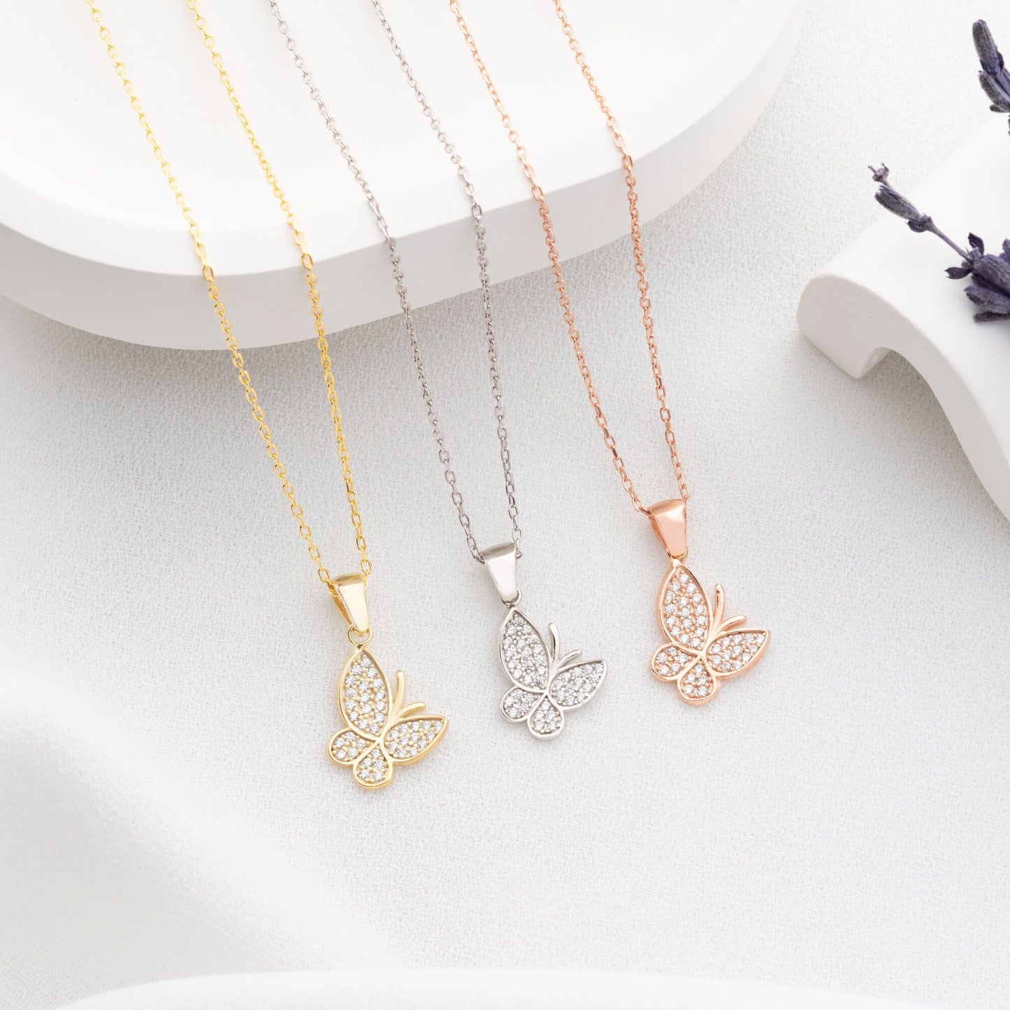 Butterfly Pendant Necklace - 925 Sterling Silver - Dainty CZ Charm - Nature Inspired Jewelry Gift - Elegant Necklace for Her