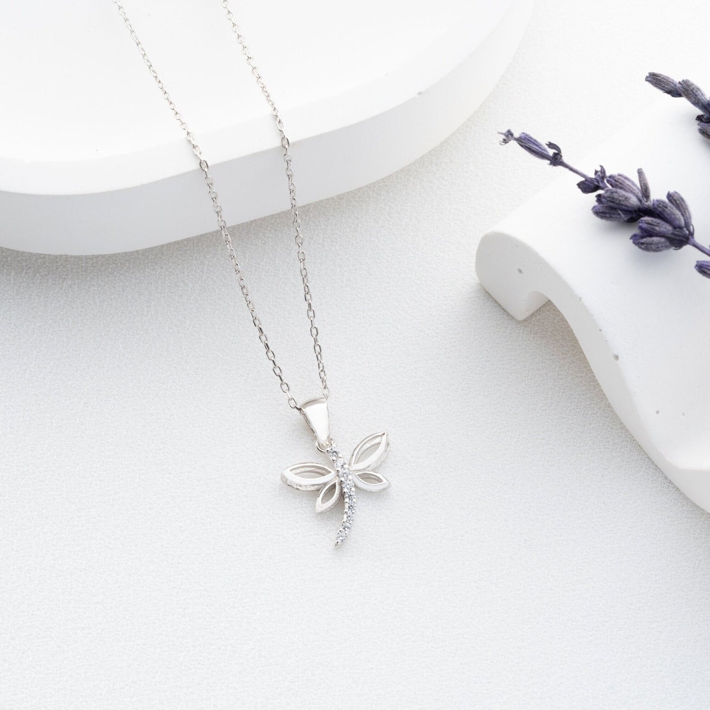 Dragonfly Necklace • 925 Sterling Silver • Gold Plated • Zirconia Insect Pendant • Nature Inspired Jewelry • Gift for Women & Girls