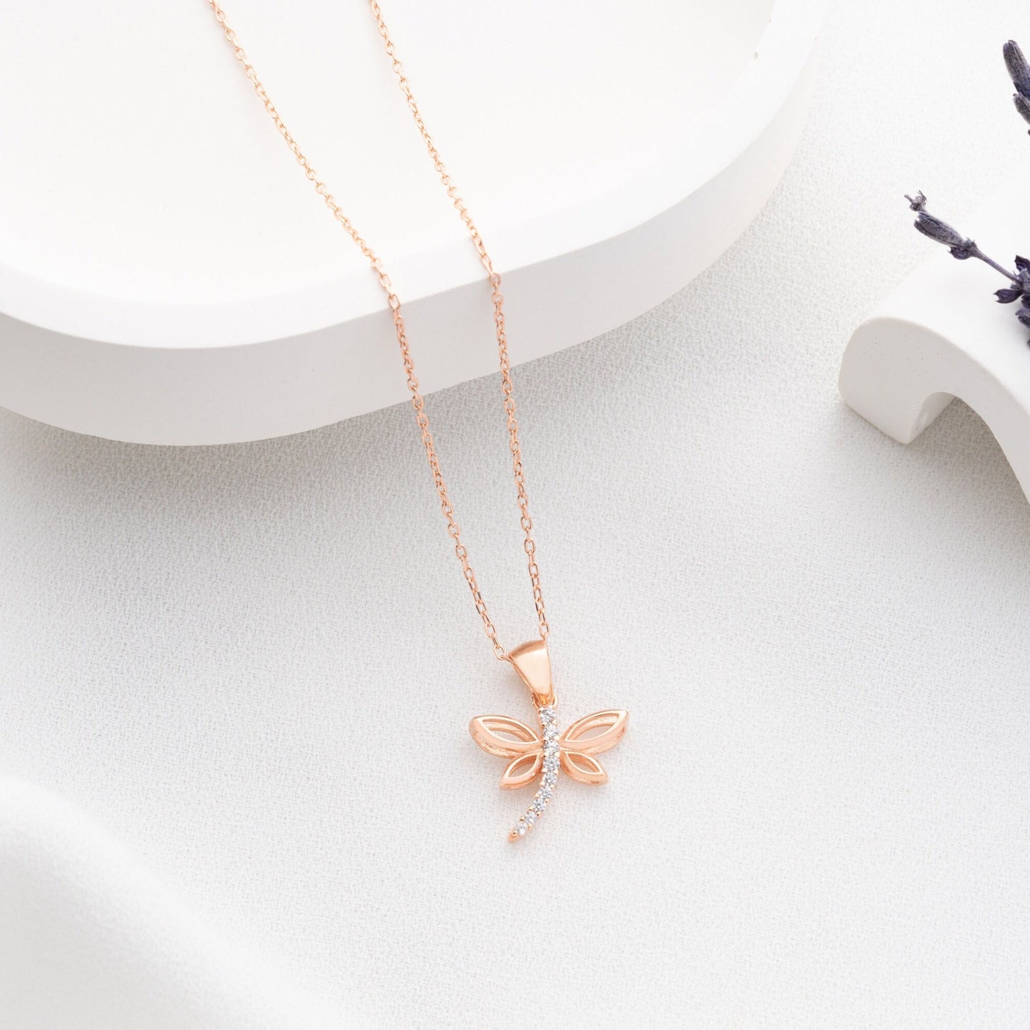 Dragonfly Necklace • 925 Sterling Silver • Gold Plated • Zirconia Insect Pendant • Nature Inspired Jewelry • Gift for Women & Girls