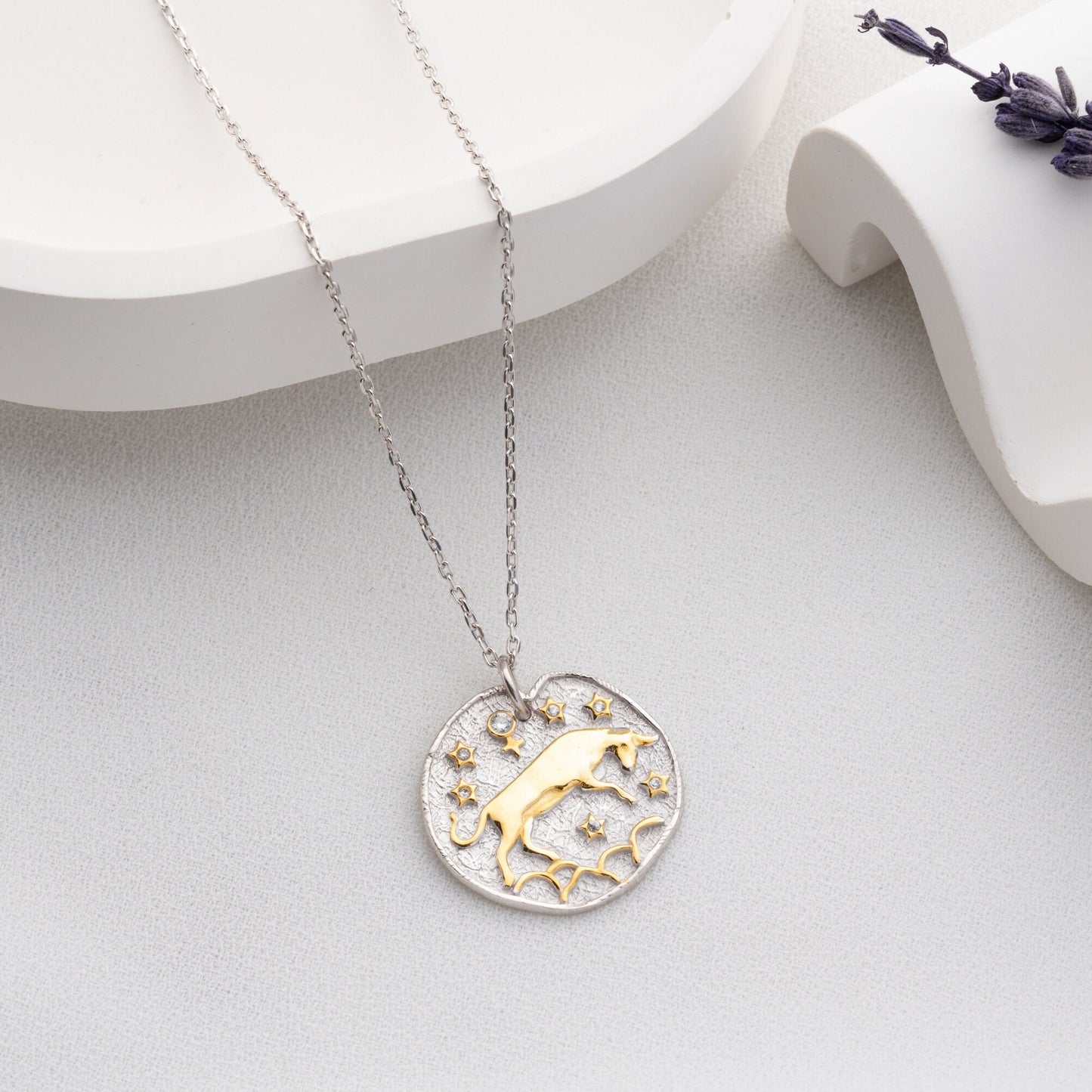 Taurus Zodiac Sign Necklace • 925 Sterling Silver • 12 Horoscope Designs • 14K Gold & Oxidized Finish • Unique Valentine's Gift for Her