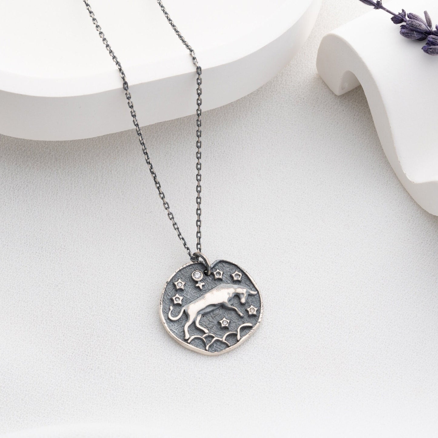 Taurus Zodiac Sign Necklace • 925 Sterling Silver • 12 Horoscope Designs • 14K Gold & Oxidized Finish • Unique Valentine's Gift for Her
