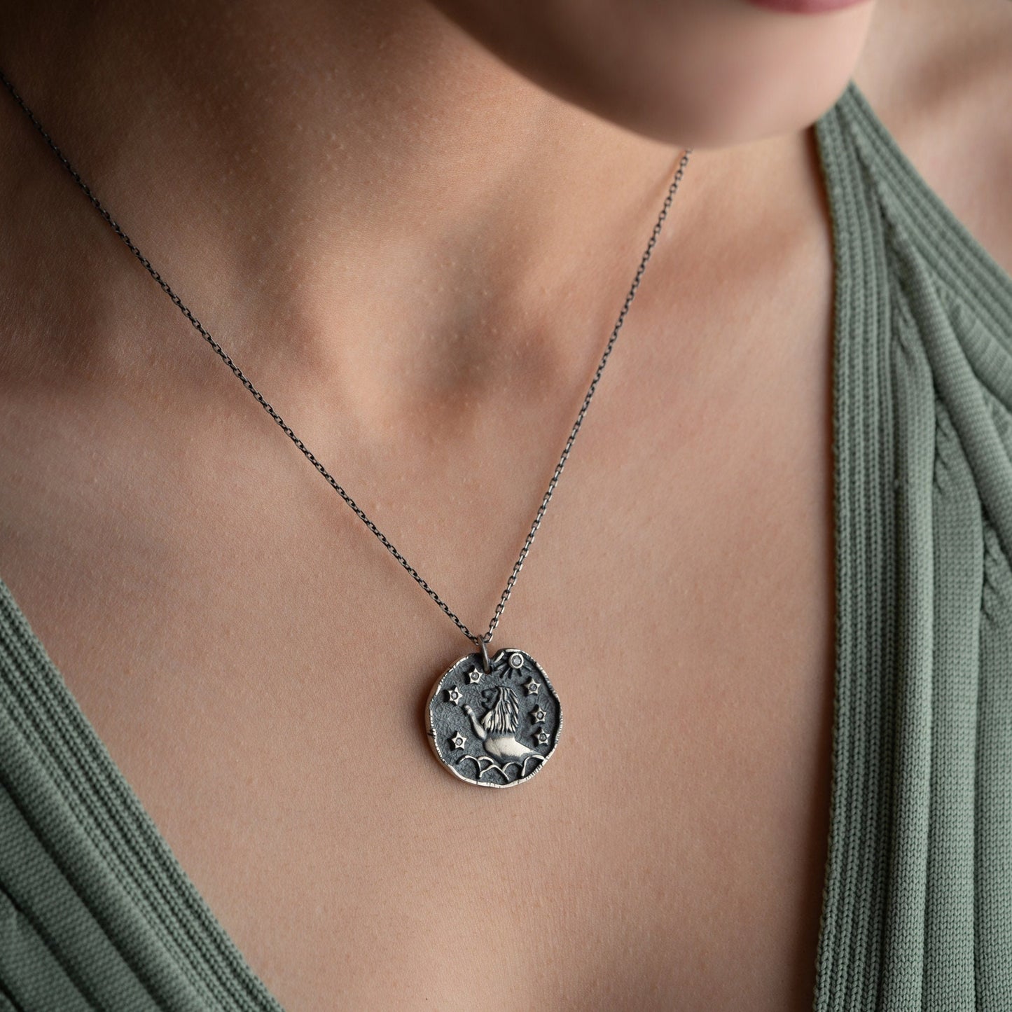 Leo Zodiac Sign Necklace • 925 Sterling Silver • 12 Horoscope Designs • 14K Gold & Oxidized Finish • Unique Thoughtful Gift for Her