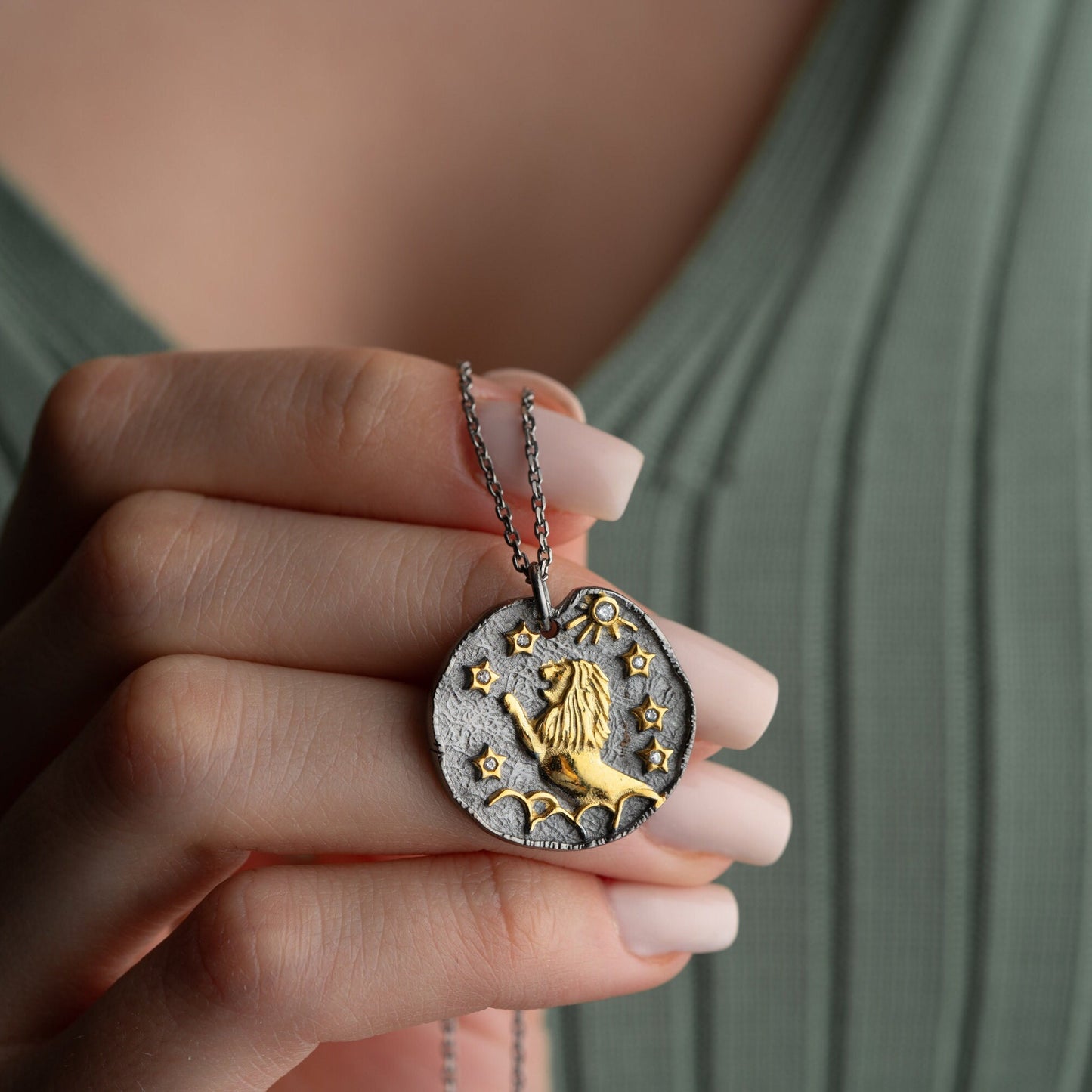 Leo Zodiac Sign Necklace • 925 Sterling Silver • 12 Horoscope Designs • 14K Gold & Oxidized Finish • Unique Thoughtful Gift for Her