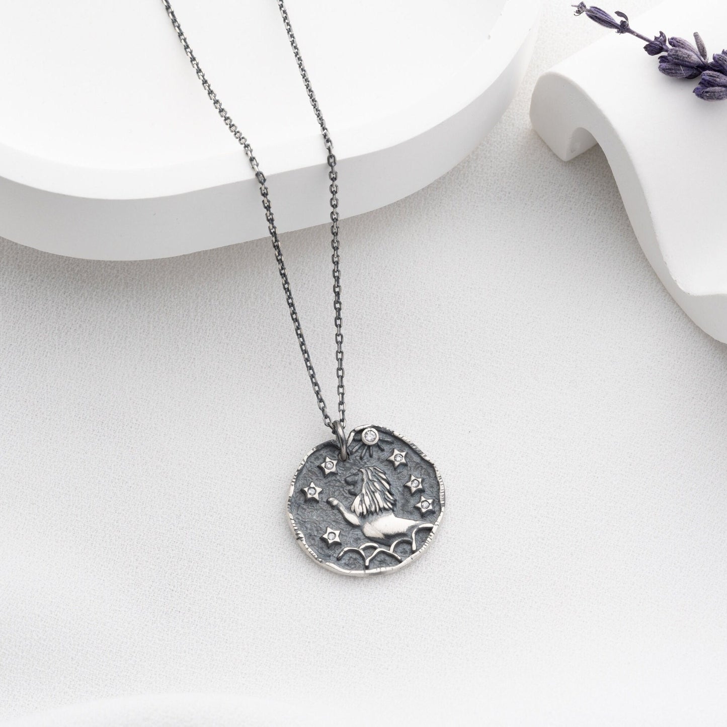 Leo Zodiac Sign Necklace • 925 Sterling Silver • 12 Horoscope Designs • 14K Gold & Oxidized Finish • Unique Thoughtful Gift for Her