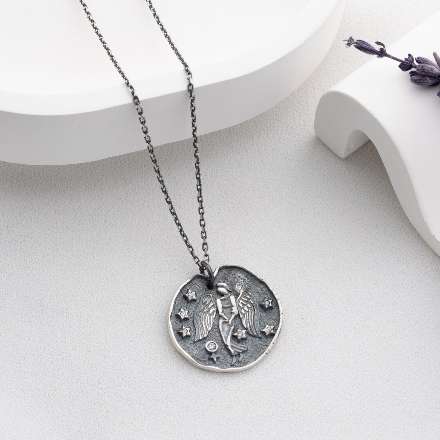 Virgo Zodiac Necklace - Handmade 925 Sterling Silver - 14K Gold or Oxidized Finish - Horoscope Jewelry - Gift for Her