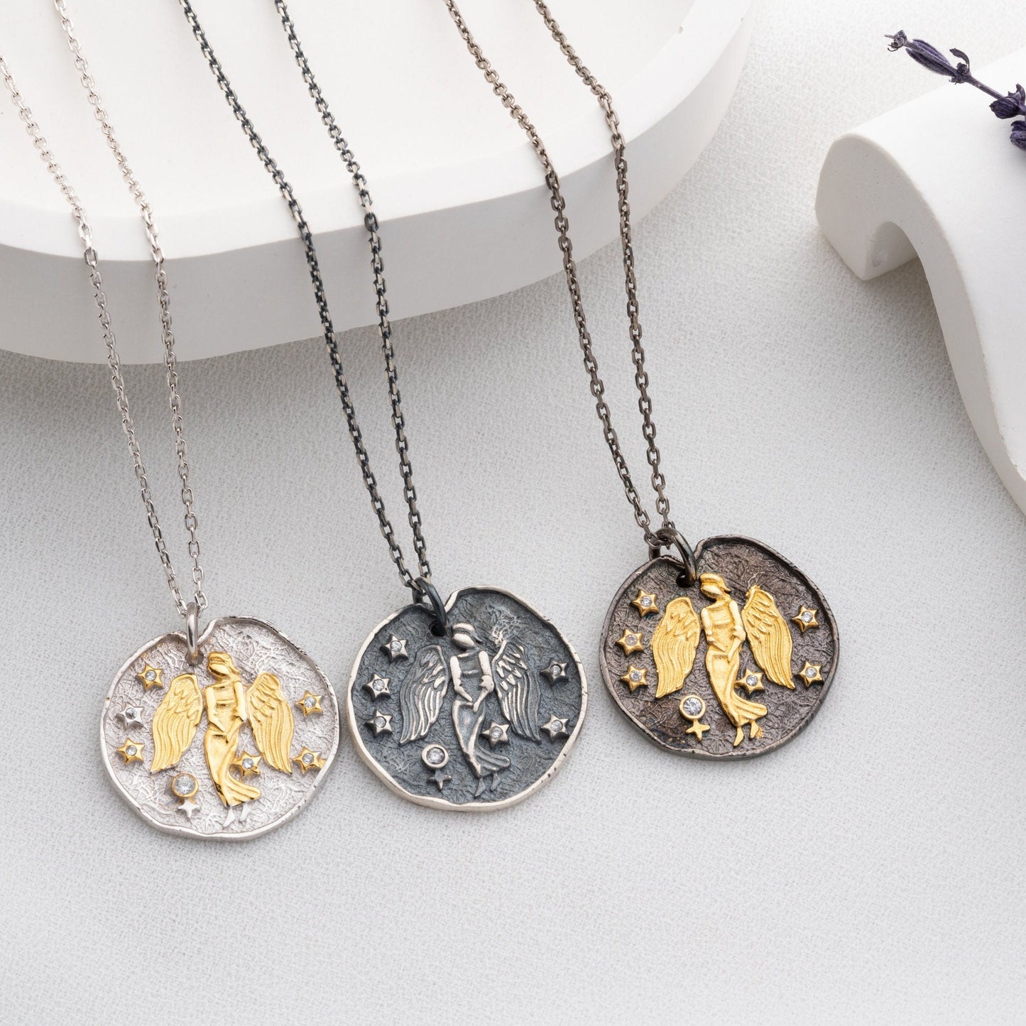 Virgo Zodiac Necklace - Handmade 925 Sterling Silver - 14K Gold or Oxidized Finish - Horoscope Jewelry - Gift for Her