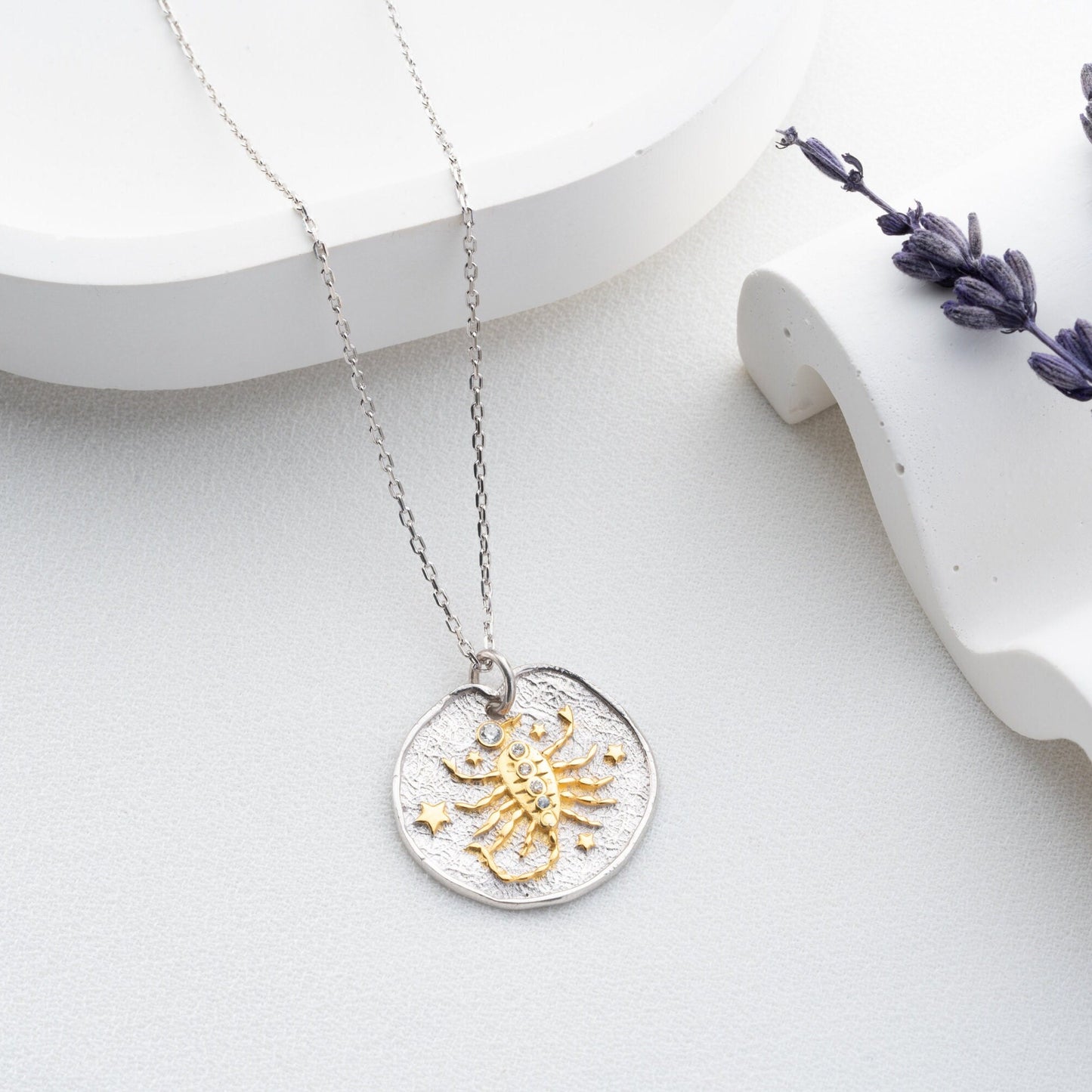Scorpio Zodiac Sign Necklace - Handmade 925 Sterling Silver - 14K Gold or Oxidized Finish - 12 Horoscope Designs - Gift for Astrology Lovers