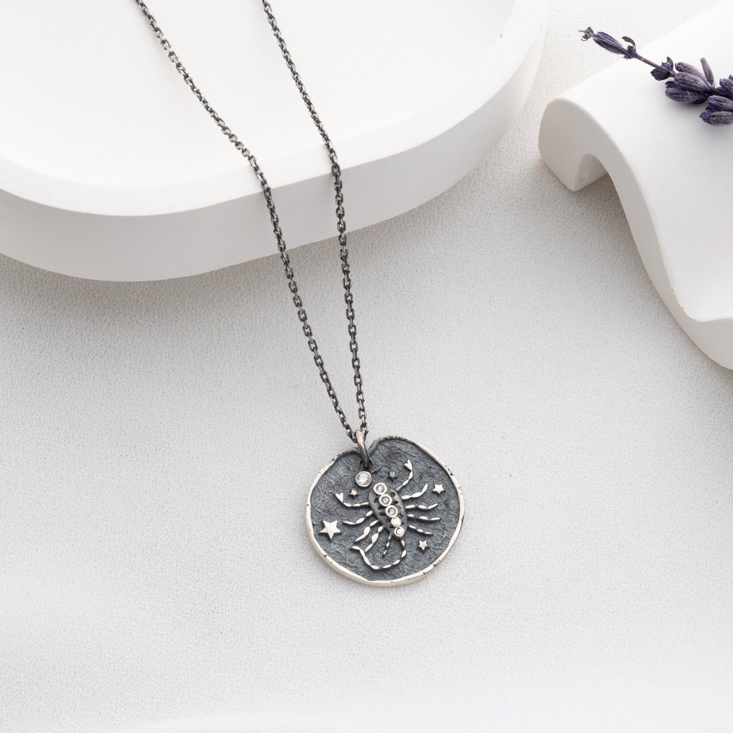 Scorpio Zodiac Sign Necklace - Handmade 925 Sterling Silver - 14K Gold or Oxidized Finish - 12 Horoscope Designs - Gift for Astrology Lovers