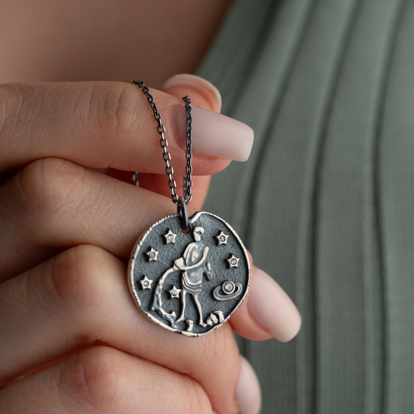 Aquarius Zodiac Necklace • 925 Sterling Silver & Gold Plated • Vintage Coin Pendant • Celestial Astrology Jewelry • Horoscope Gift for Her