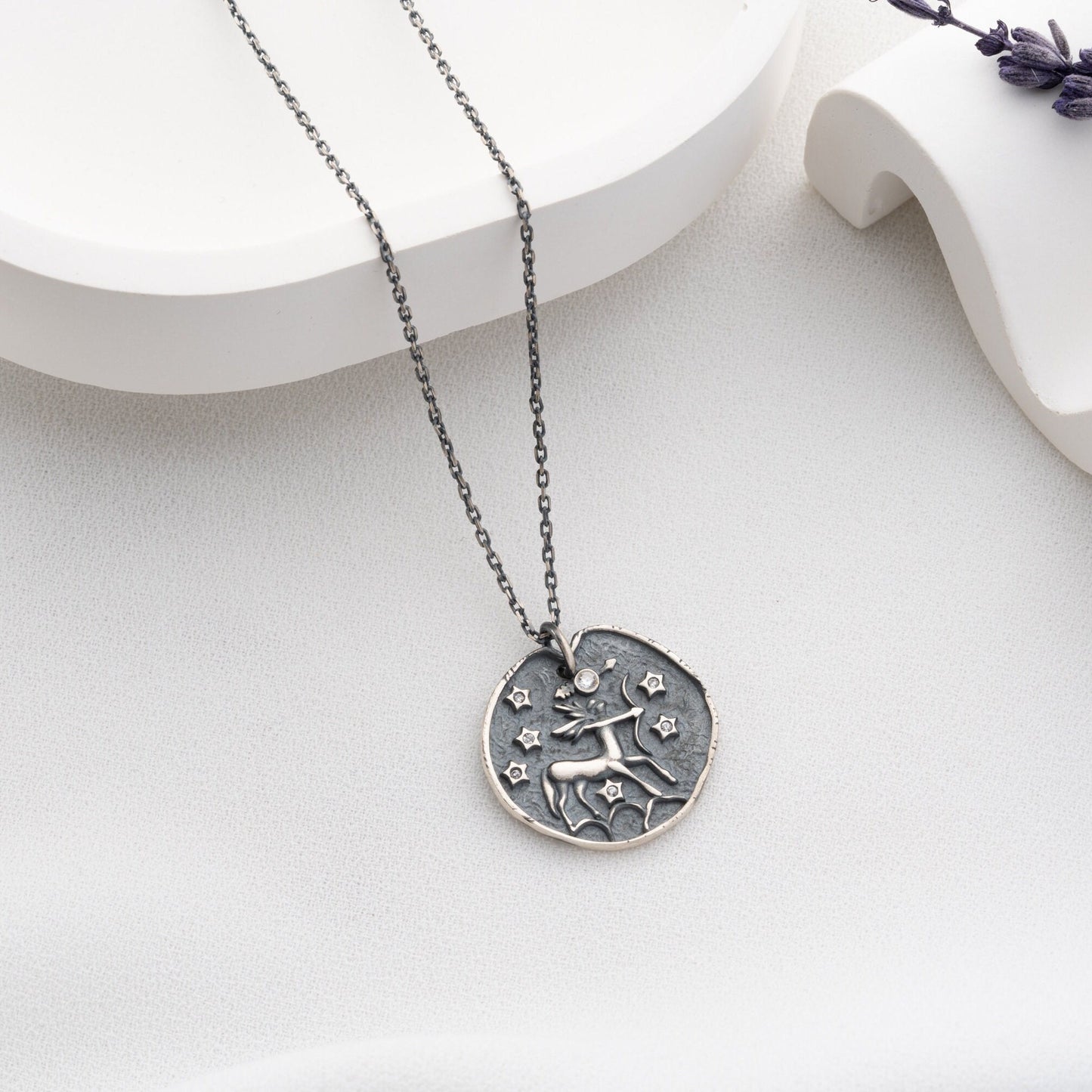Sagittarius Zodiac Sign Necklace - Handmade 925 Sterling Silver - 14K Gold or Oxidized Finish - 12 Horoscope Designs - Astrology Gift