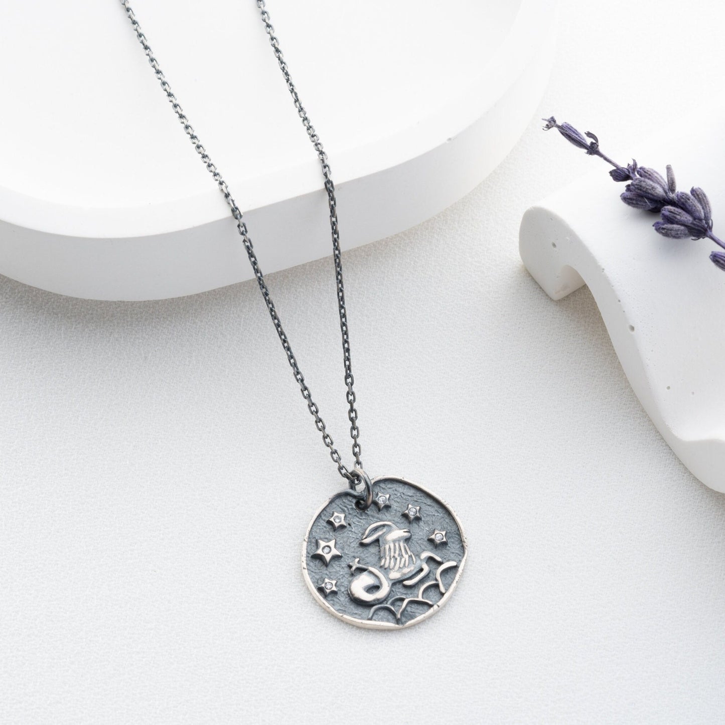 Capricorn Zodiac Necklace • 925 Sterling Silver & Gold Plated • Coin Medallion Pendant • Astrology Celestial Jewelry • Gift for Her