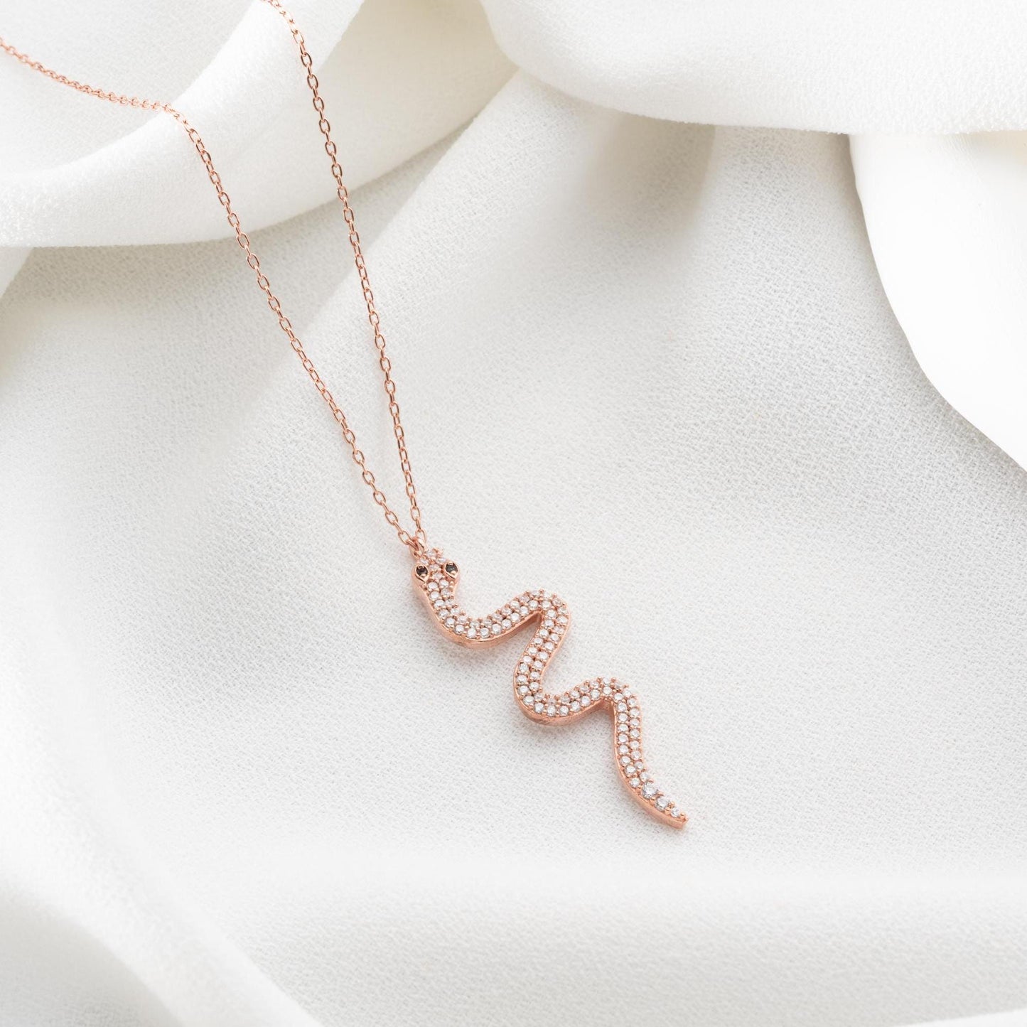 Snake Pendant Necklace - Handmade 925 Sterling Silver Gold Plated - CZ Serpent Jewelry - Dainty Layered Necklace Gift for Her