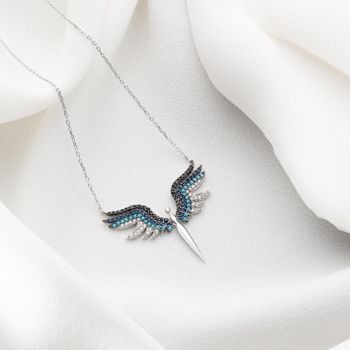 Archangel Michael Necklace with Zircon Stones • 925 Sterling Silver & Gold Plated Handmade Protective Charm Pendant • Spiritual Gift for Her