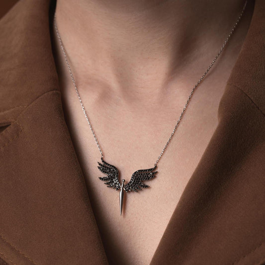 Archangel Michael Necklace • 925 Sterling Silver • Black CZ Stones • Adjustable Chain • Spiritual Jewelry • Protection Amulet