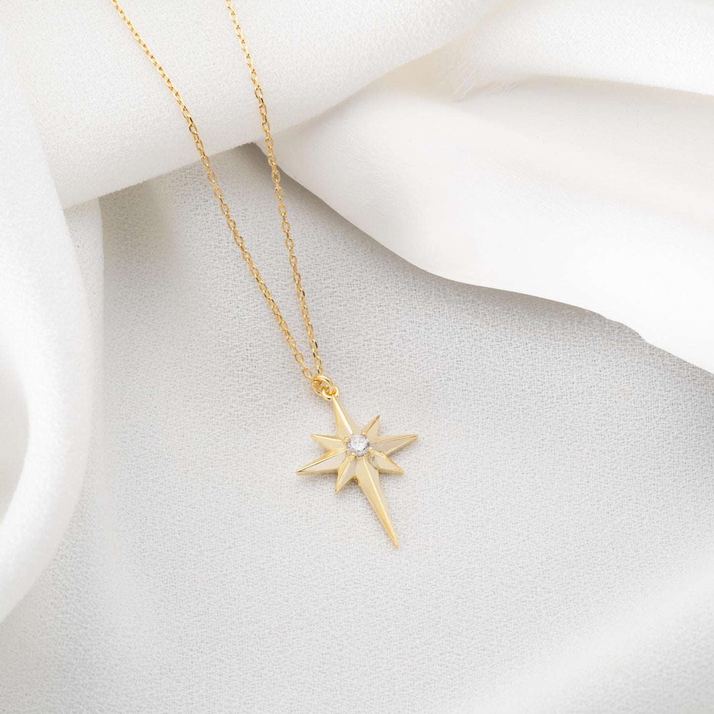 Silver North Star Necklace with Zircon Stone Embellishments