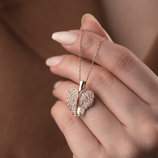 Personalized Angel Wing Necklace • 925 Silver & 14K Gold Plated • Custom Engraved Pendant • Thoughtful Birthday Gift • Memorial Gift for Her