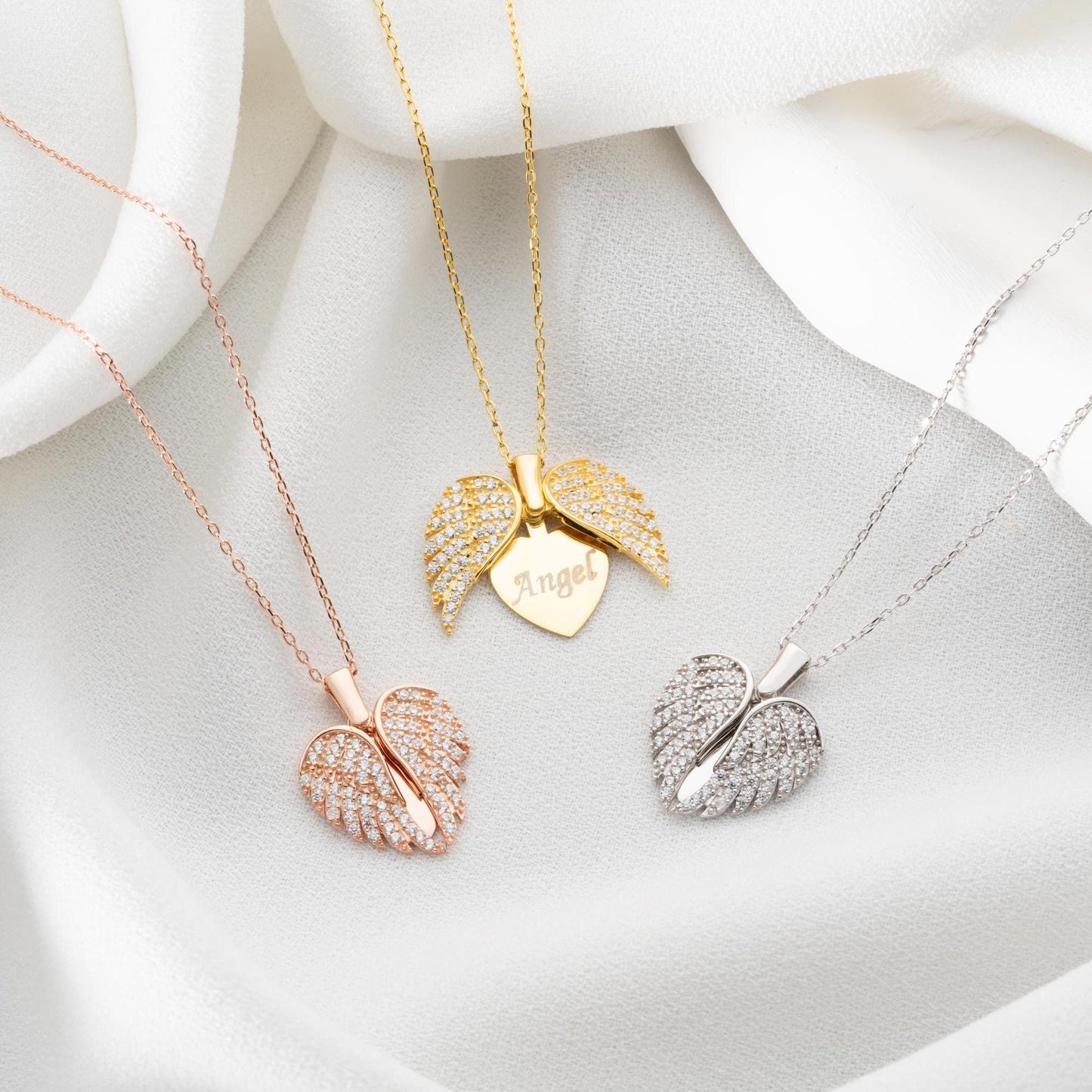 Personalized Angel Wing Necklace • 925 Silver & 14K Gold Plated • Custom Engraved Pendant • Thoughtful Birthday Gift • Memorial Gift for Her