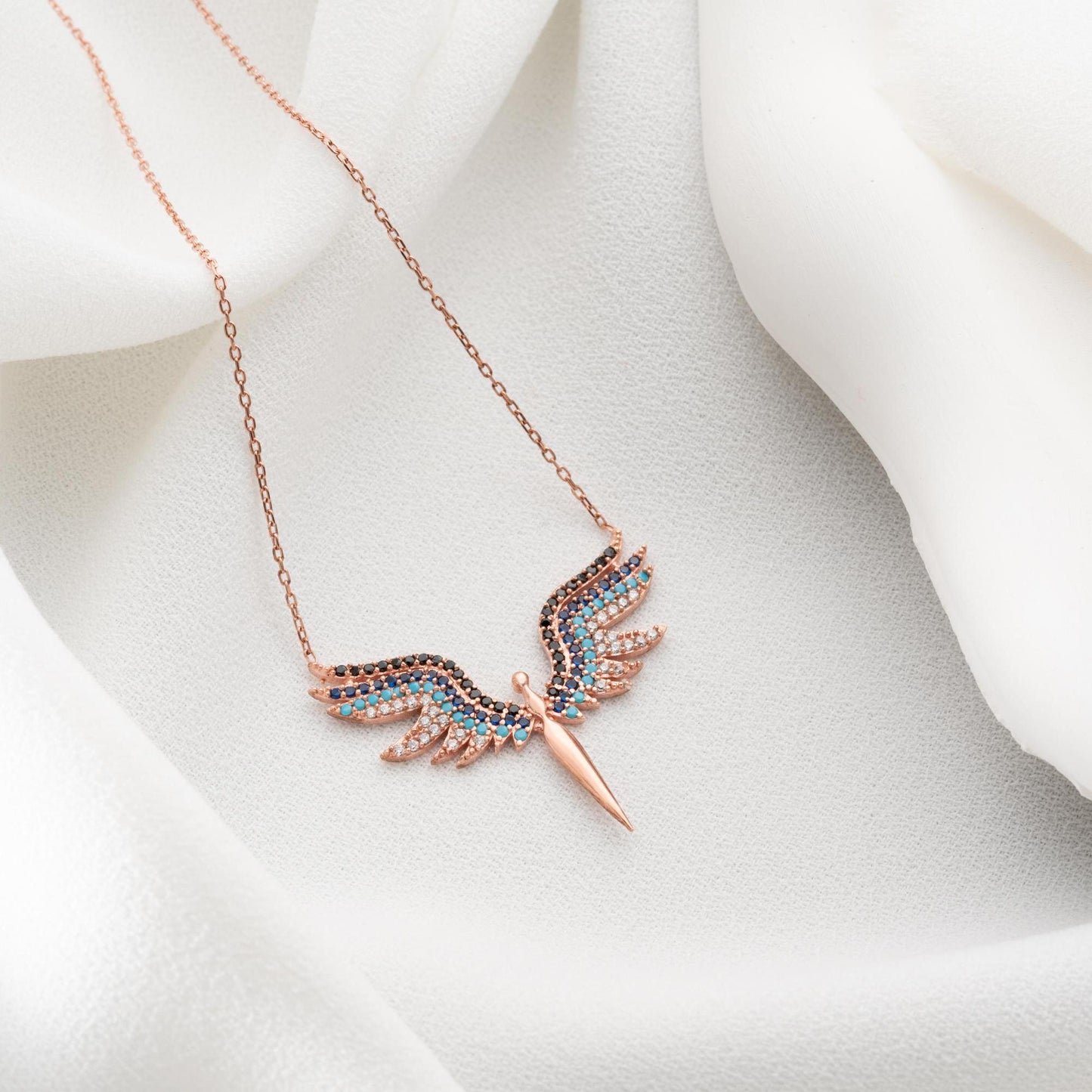 Archangel Michael Necklace with Zircon Stones • 925 Sterling Silver & Gold Plated Handmade Protective Charm Pendant • Spiritual Gift for Her
