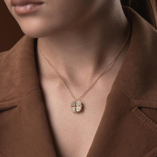 Convertible Heart Clover Necklace • 925 Sterling Silver & Gold Plated • Magnetic Transforming Pendant • Adjustable Chain Jewelry