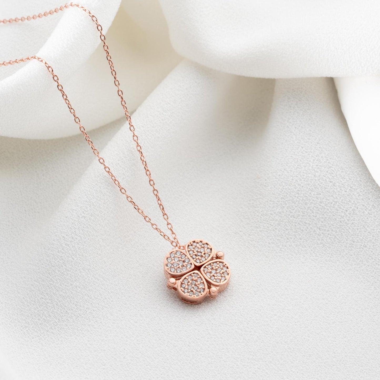 Convertible Heart Clover Necklace • 925 Sterling Silver & Gold Plated • Magnetic Transforming Pendant • Adjustable Chain Jewelry
