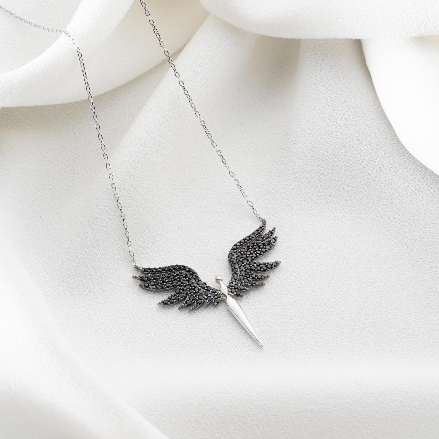 Archangel Michael Necklace • 925 Sterling Silver • Black CZ Stones • Adjustable Chain • Spiritual Jewelry • Protection Amulet