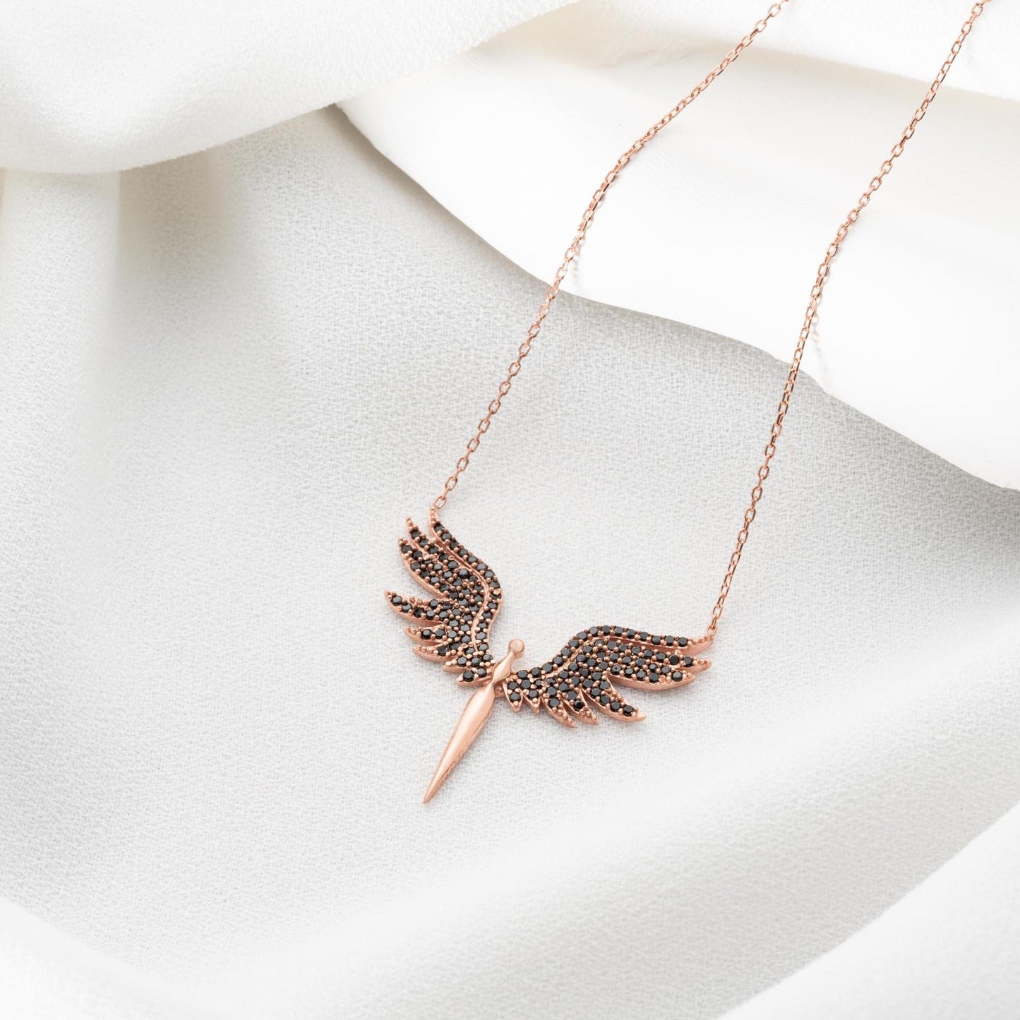 Archangel Michael Necklace • 925 Sterling Silver • Black CZ Stones • Adjustable Chain • Spiritual Jewelry • Protection Amulet