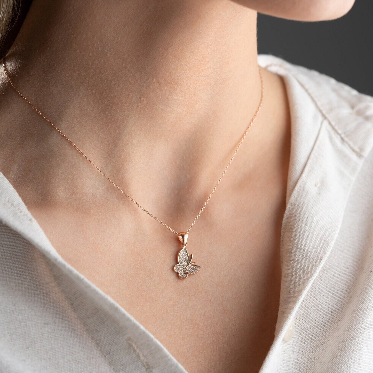 Butterfly Pendant Necklace - 925 Sterling Silver - Dainty CZ Charm - Nature Inspired Jewelry Gift - Elegant Necklace for Her
