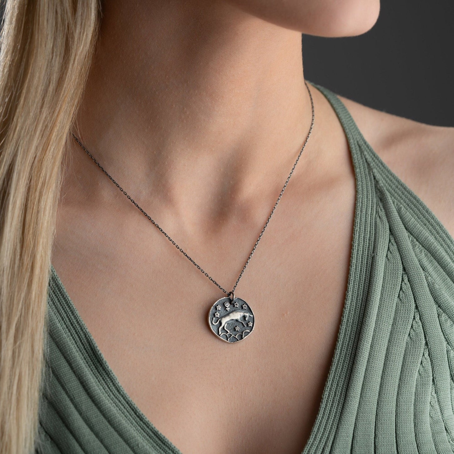 Taurus Zodiac Sign Necklace • 925 Sterling Silver • 12 Horoscope Designs • 14K Gold & Oxidized Finish • Unique Valentine's Gift for Her