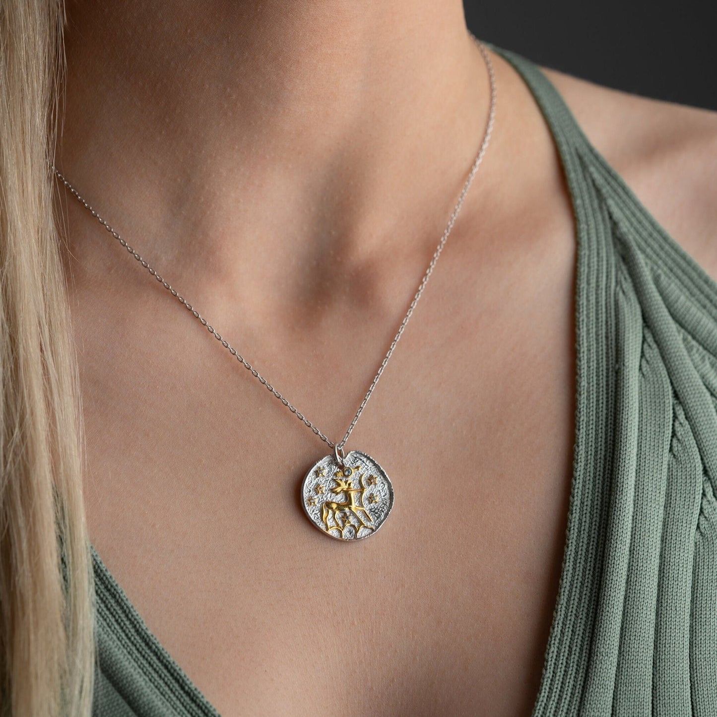 Sagittarius Zodiac Sign Necklace - Handmade 925 Sterling Silver - 14K Gold or Oxidized Finish - 12 Horoscope Designs - Astrology Gift