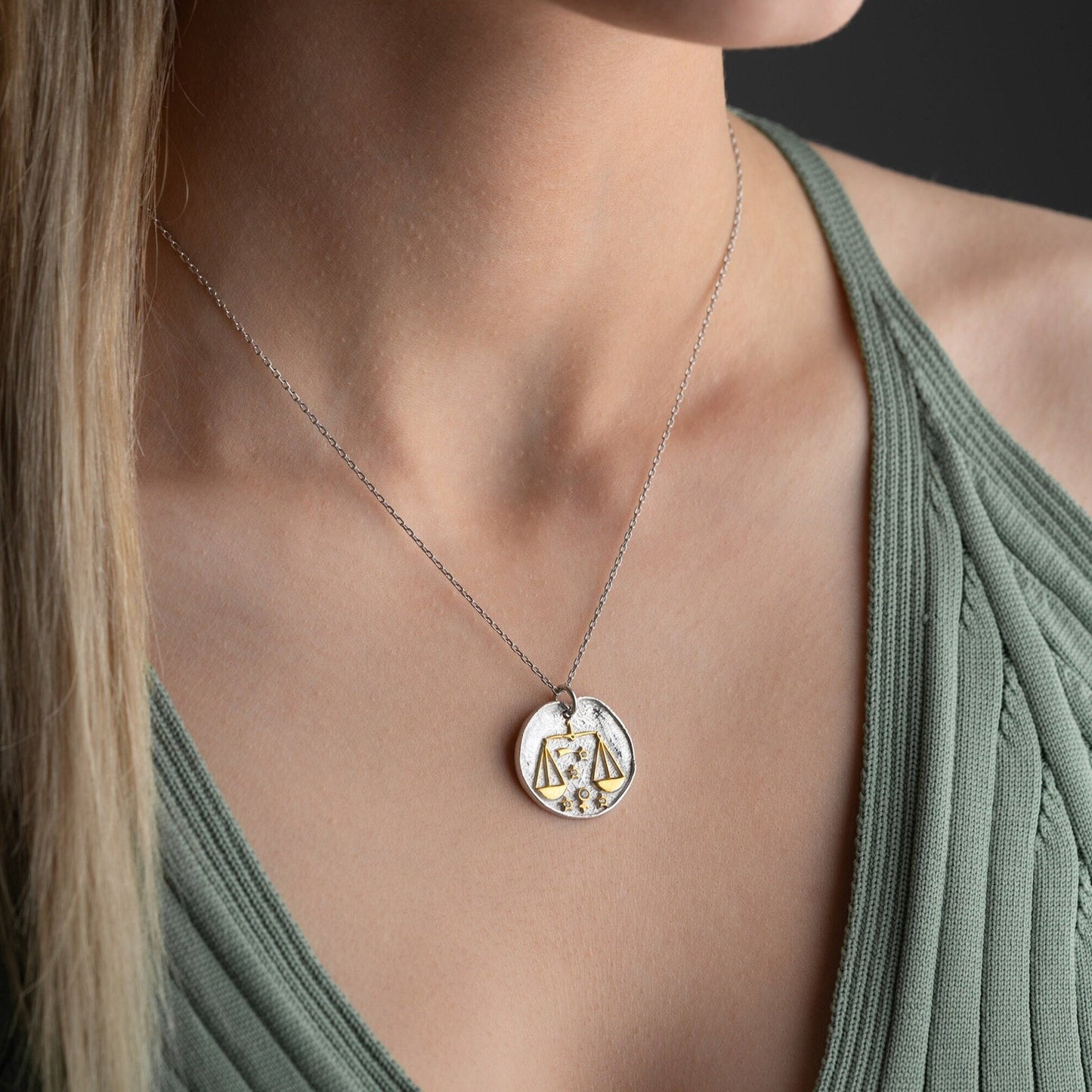 Libra Zodiac Sign Necklace - Handmade 925 Sterling Silver - 14K Gold or Oxidized Finish - 12 Horoscope Designs - Gift for Astrology Lovers