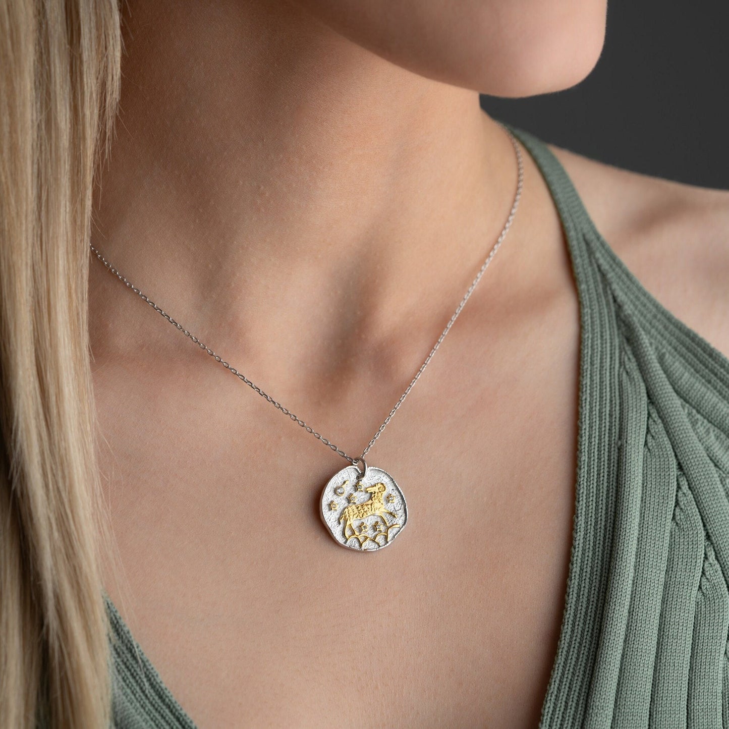 Aries Zodiac Necklace • 925 Sterling Silver • Gold-Plated Astrology Pendant • Ram Horoscope Jewelry • Aries Gift for Her