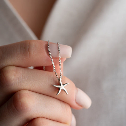 Starfish Necklace - 925 Sterling Silver Gold Plated - Minimalist Beach Jewelry - Ocean Inspired Nautical Pendant - Unique Gift for Her