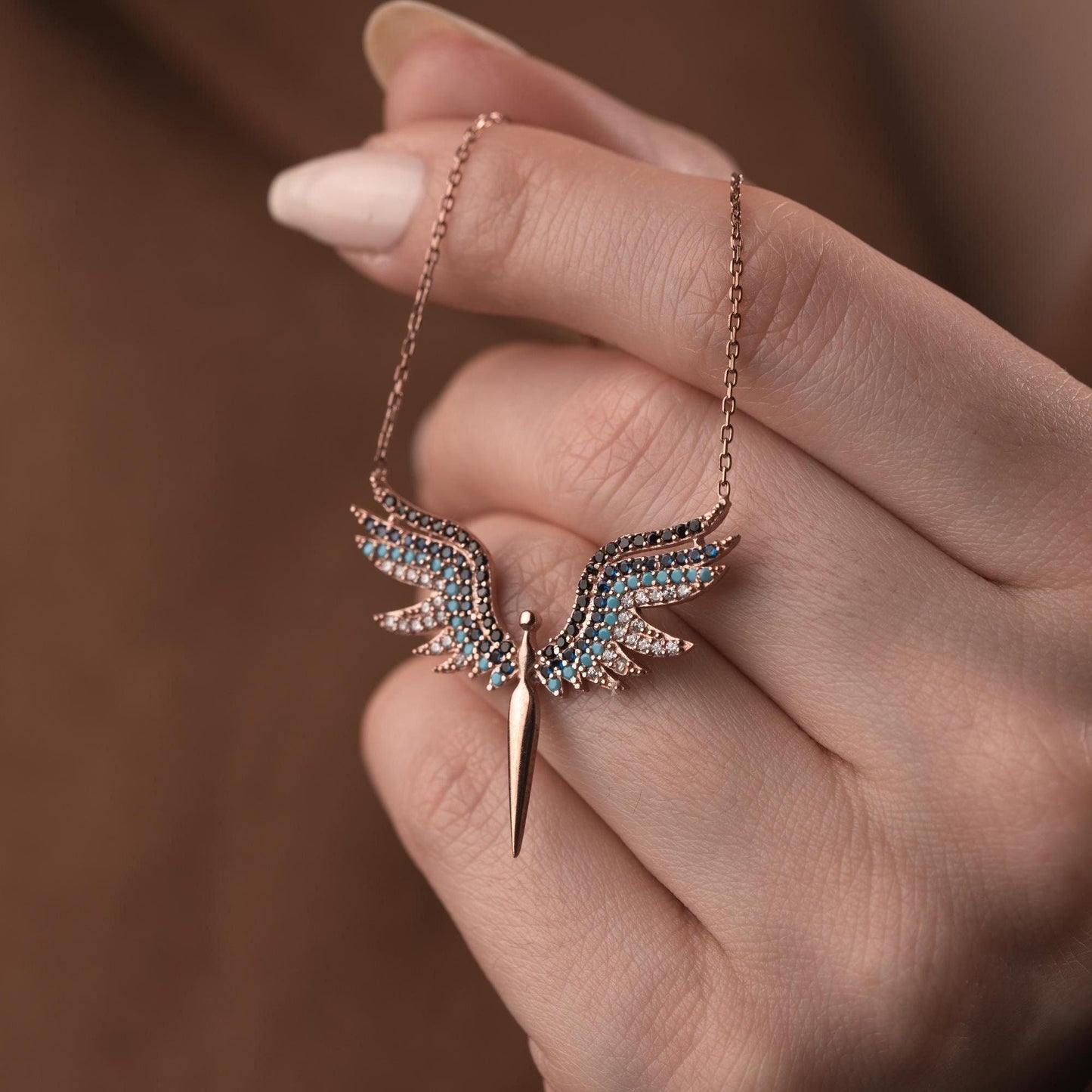 Archangel Michael Necklace with Zircon Stones • 925 Sterling Silver & Gold Plated Handmade Protective Charm Pendant • Spiritual Gift for Her
