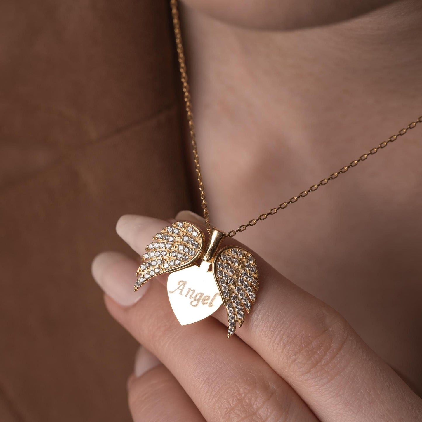 Personalized Angel Wing Necklace • 925 Silver & 14K Gold Plated • Custom Engraved Pendant • Thoughtful Birthday Gift • Memorial Gift for Her
