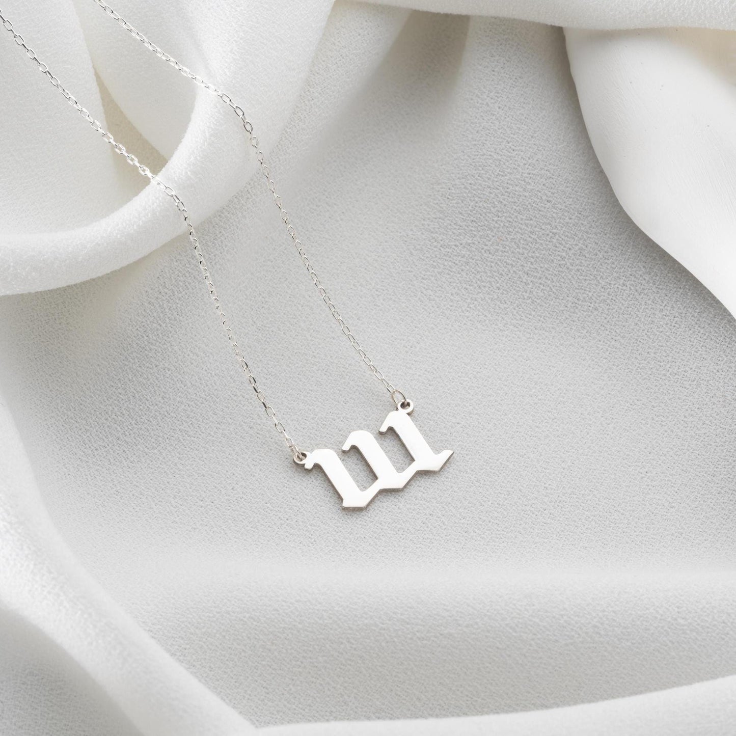 Angel number necklaces featuring numbers 111 to 999, crafted in 925 Sterling Silver with 14K Gold Plated options, ideal for spiritual and lucky gifting.