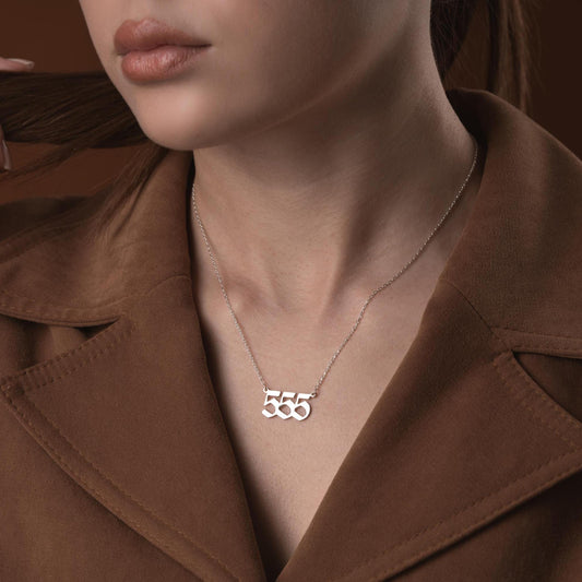 Angel number necklaces featuring numbers 111 to 999, crafted in 925 Sterling Silver with 14K Gold Plated options, ideal for spiritual and lucky gifting.