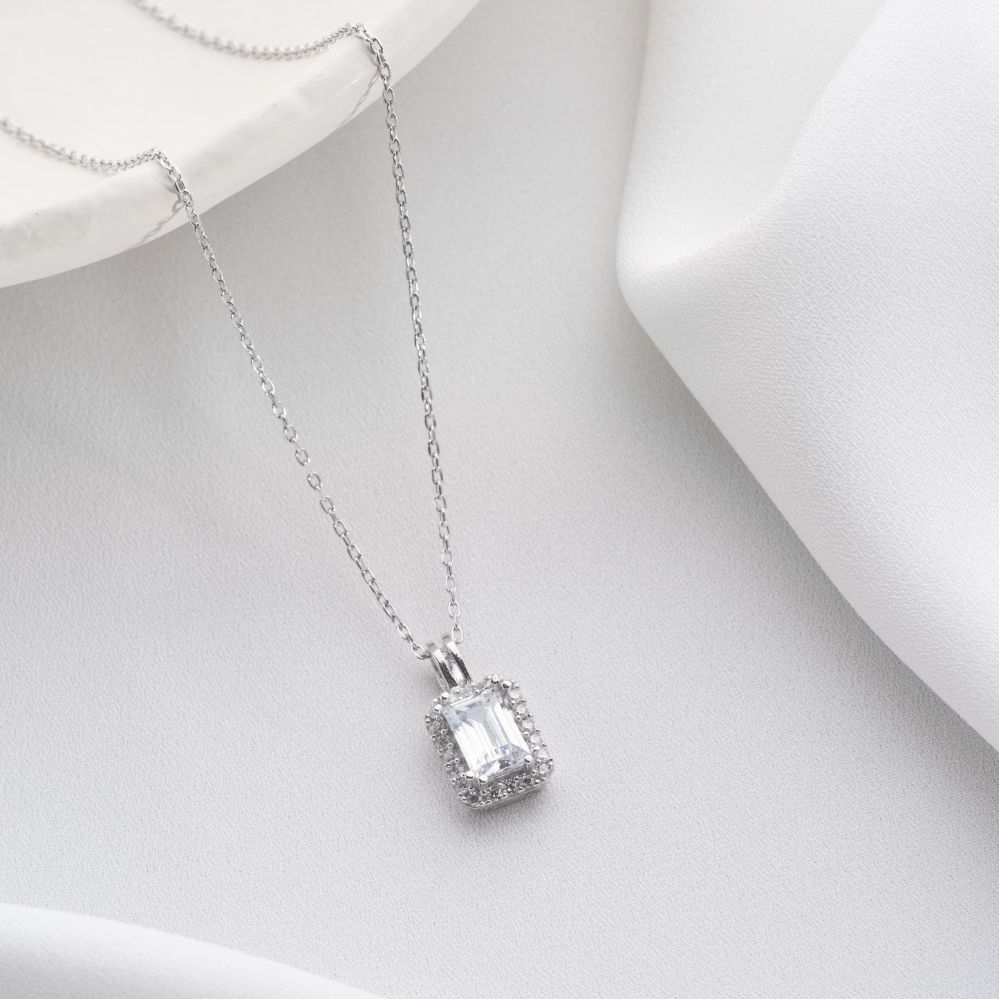Sophisticated emerald-cut pendant crafted from 925 sterling silver, ideal for Christmas and anniversary gifts.